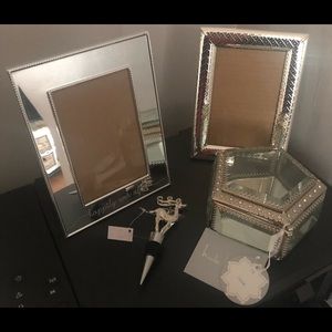 BUNDLE SALE! Two silver frames, glass jewelry box and wine stopper